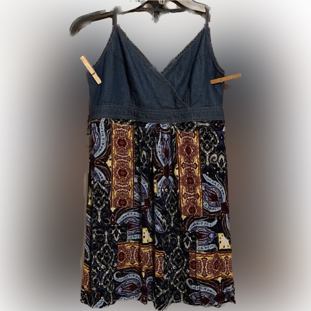 Denim/Print Mini Summer Dress designed by Miss Universe Size Small